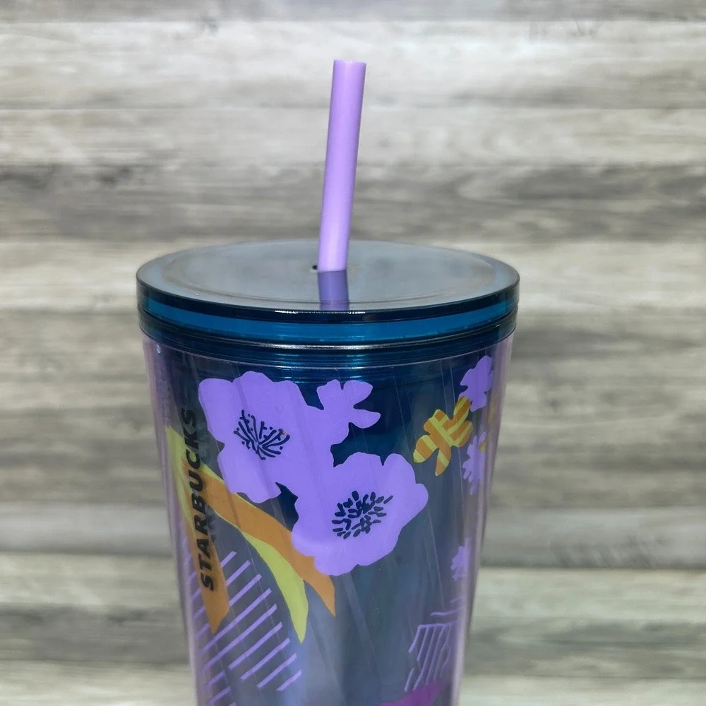 Starbucks Purple Floral Wave Venti Tumbler with Purple Straw Cup‎ 2022